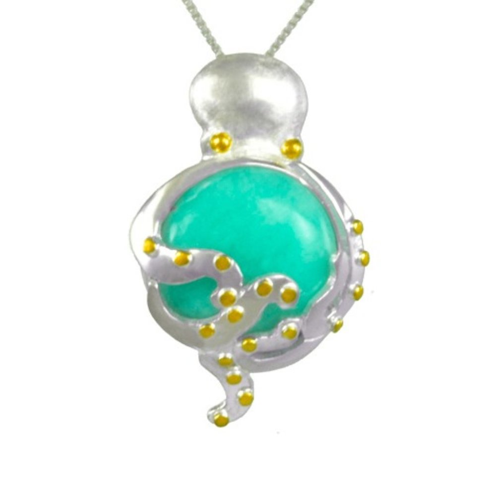 Sterling Silver and 22K Gold Vermeil Octopus Pendant with Amazonite